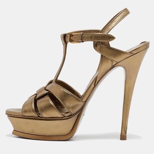 Saint Laurent Gold Leather Tribute Platform Sandals Size 39 - Saint Laurent Paris - Modalova