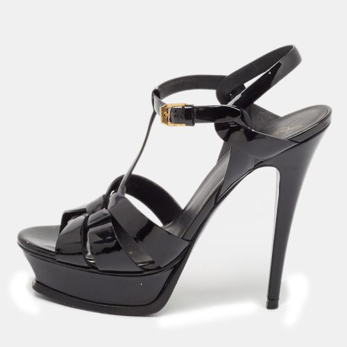 Saint Laurent Black Patent Leather Tribute Ankle Strap Sandals Size 38.5 - Saint Laurent Paris - Modalova