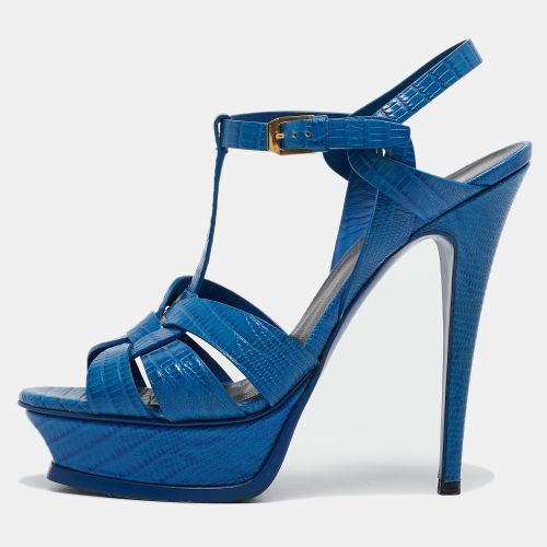 Saint Laurent Blue Lizard Embossed Leather Tribute Platform Sandals Size 38 - Saint Laurent Paris - Modalova