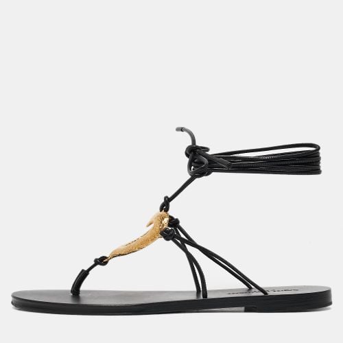 Saint Laurent Black Leather Love Ankle Tie Flat Sandals Size 37 - Saint Laurent Paris - Modalova