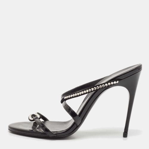 Saint Laurent Black Suede and Patent Leather Crystal Slide Sandals Size 37.5 - Saint Laurent Paris - Modalova