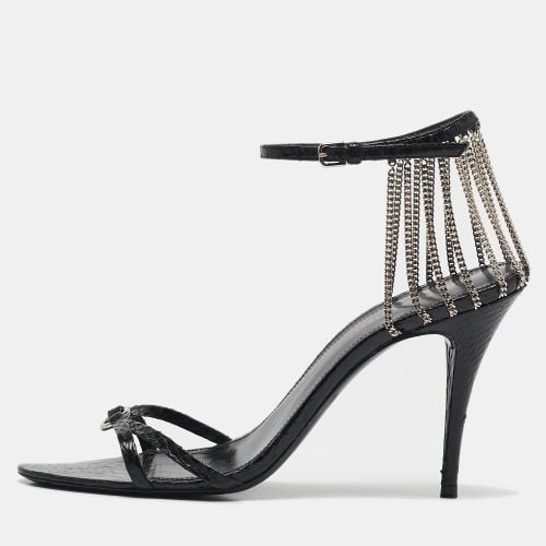 Saint Laurent Black Snakeskin Leather Chain Ankle Strap Sandals Size 37 - Saint Laurent Paris - Modalova