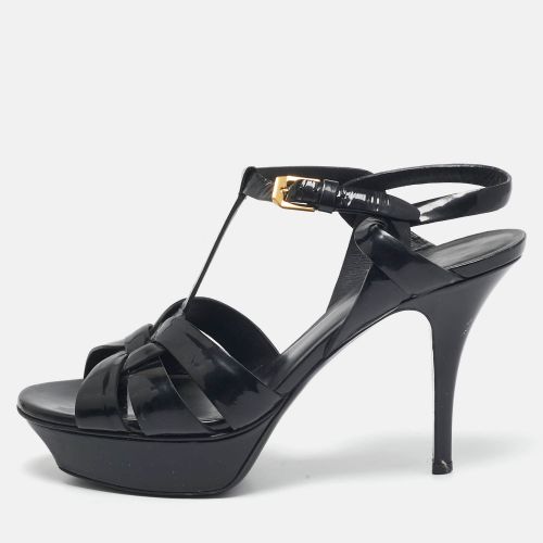 Saint Laurent Black Patent Leather Tribute Ankle Strap Sandals Size 38 - Saint Laurent Paris - Modalova