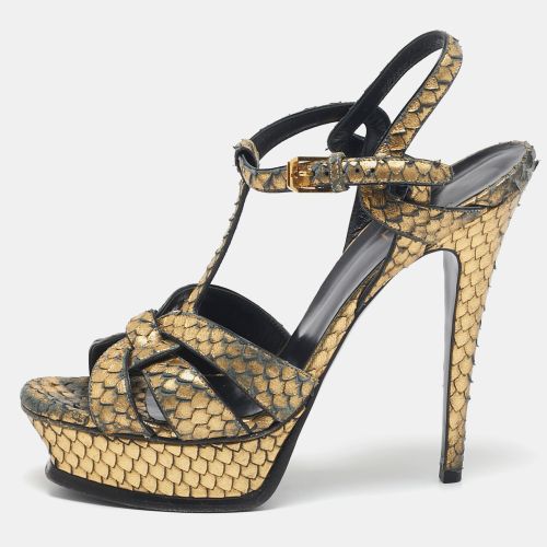 Saint Laurent Metallic Gold Python Embossed Leather Tribute Sandals Size 39.5 - Saint Laurent Paris - Modalova