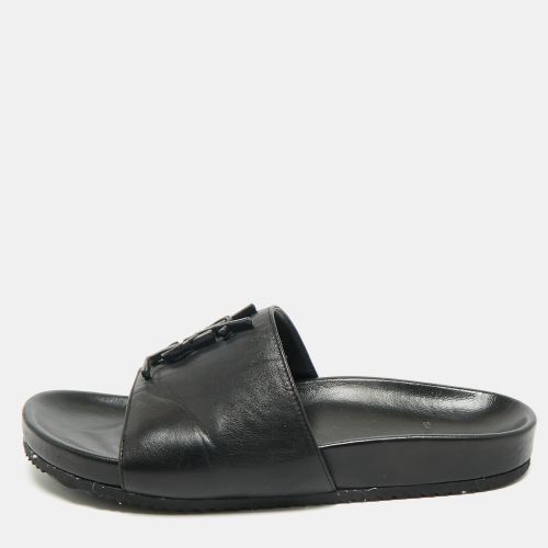 Saint Laurent Black Leather Joan Flat Slide Sandals Size 36.5 - Saint Laurent Paris - Modalova