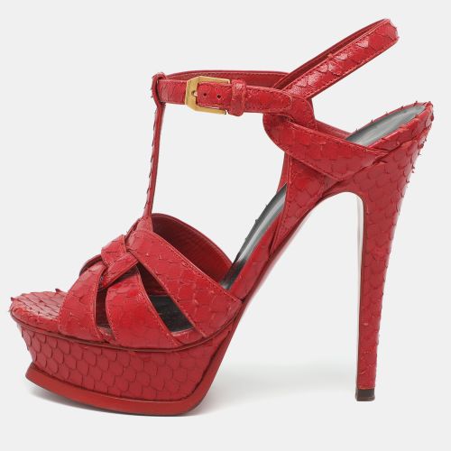 Saint Laurent Size 36.5 Python Embossed Leather Platform Sandals - Saint Laurent Paris - Modalova