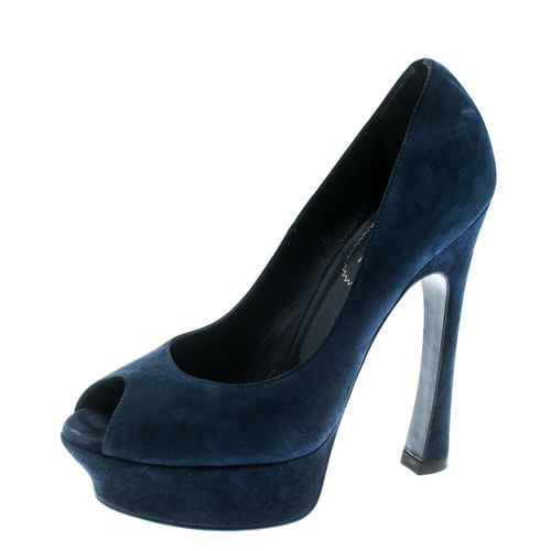 Saint Laurent Blue Suede Palais Platform Peep Toe Pumps Size 36 - Saint Laurent Paris - Modalova