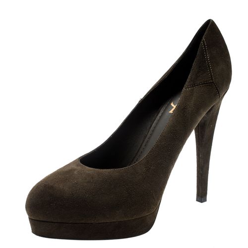 Saint Laurent Paris Olive Green Suede Platform Pumps 38 - Saint Laurent Paris - Modalova