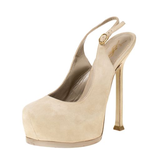 Saint Laurent Paris Cream Suede Slingback Platform Sandals Size 35 - Saint Laurent Paris - Modalova