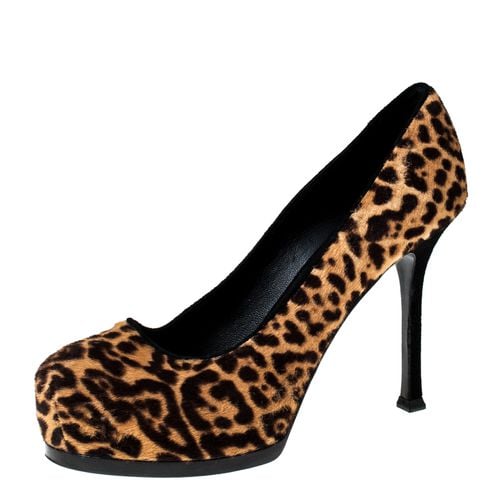 Saint Laurent Paris Beige/Brown Leopard Print Pony Hair Tribtoo Platform Pumps Size 36 - Saint Laurent Paris - Modalova