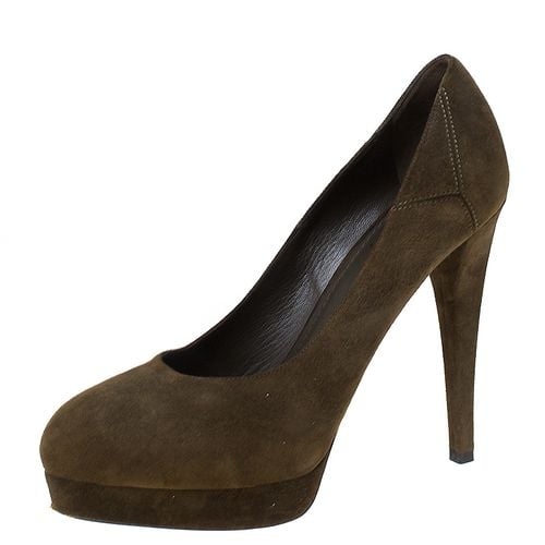 Saint Laurent Paris Dark Green Suede Platform Pumps Size 36 - Saint Laurent Paris - Modalova