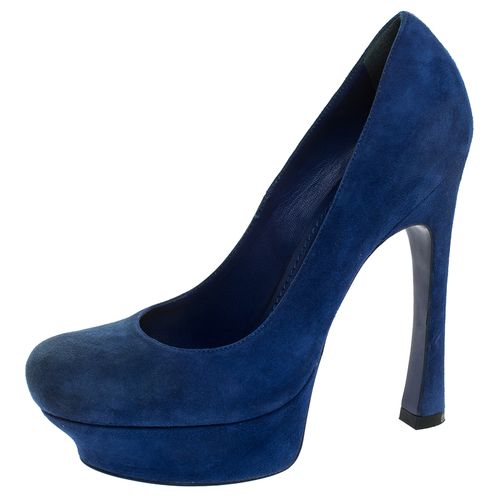 Saint Laurent Paris Blue Suede Palais Platform Pumps Size 38.5 - Saint Laurent Paris - Modalova