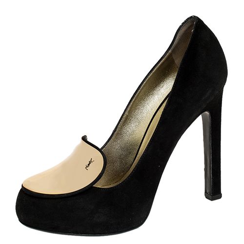 Saint Laurent Paris Black Metal Plaque Suede Catherine Pumps Size 39 - Saint Laurent Paris - Modalova