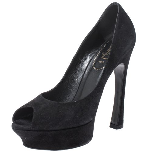 Yves Saint Laurent Black Suede Palais Platform Peep Toe Pumps Size 38.5 - Saint Laurent Paris - Modalova