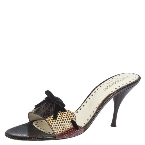 Saint Laurent Multicolor Snakeskin Bow Slide Sandals Size 40.5 - Saint Laurent Paris - Modalova