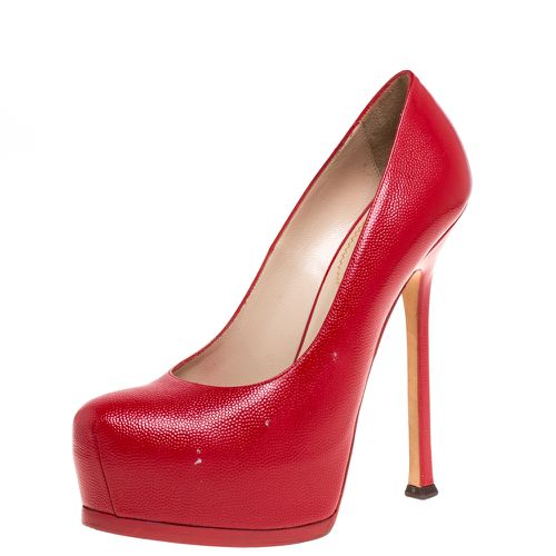 Saint Laurent Paris Red Leather Tribtoo Platform Pumps Size 38.5 - Saint Laurent Paris - Modalova