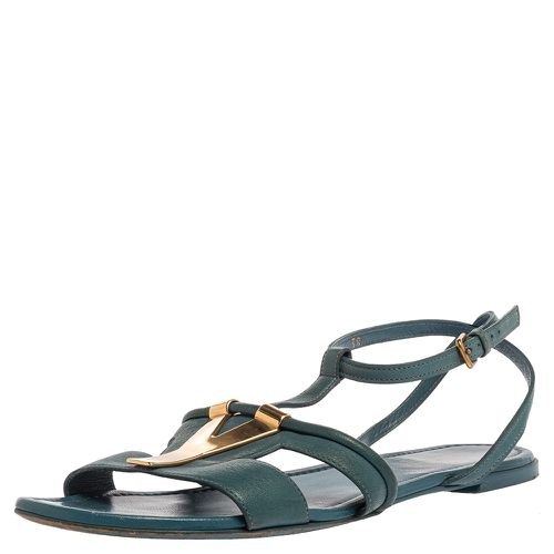 Saint Laurent Paris Blue Leather Ycon Ankle Strap Flats Size 38 - Saint Laurent Paris - Modalova