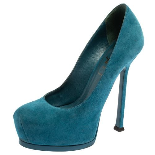 Saint Laurent Paris Blue Suede Tribtoo Platform Pumps Size 35 - Saint Laurent Paris - Modalova