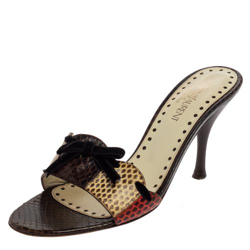 Saint Laurent Multicolor Snakeskin Bow Slide Sandals Size 36 - Saint Laurent Paris - Modalova