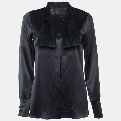 Saint Laurent Black Satin Silk Neck Detail Shirt S - Saint Laurent Paris - Modalova