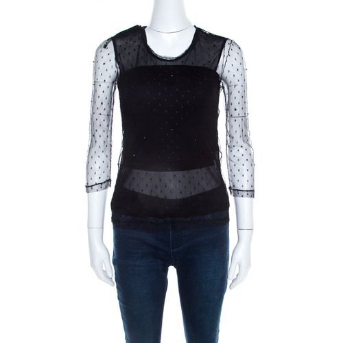 Saint Laurent Paris Black Bead Embellished Mesh Long Sleeve Top XS - Saint Laurent Paris - Modalova