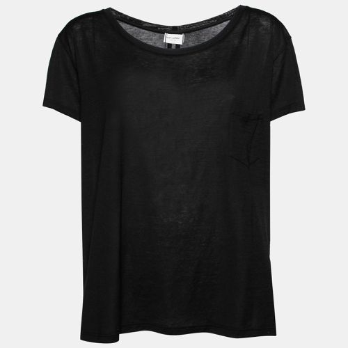 Saint Laurent Black Cotton Front Pocket Crew Neck Short Sleeve Top M - Saint Laurent Paris - Modalova