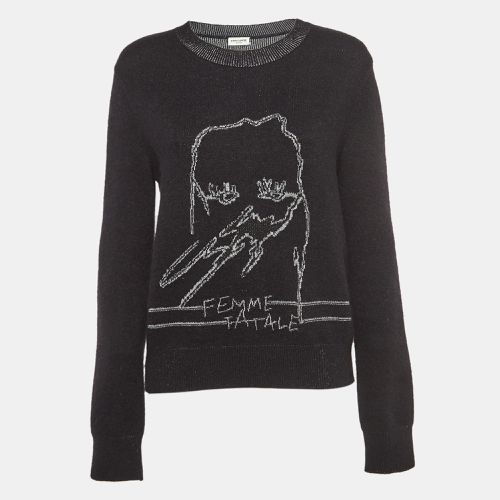 Saint Laurent Black/Metallic Fatale Wool Blend Sweater L - Saint Laurent Paris - Modalova