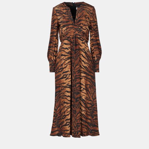 Saint Laurent Brown Tiger Print Silk Midi Dress XS (FR 34) - Saint Laurent Paris - Modalova