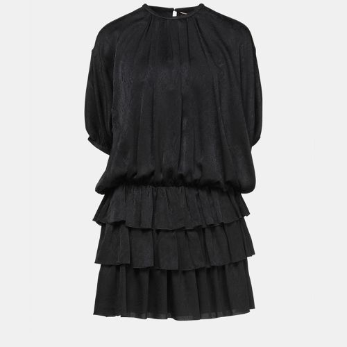 Saint Laurent Black Patterned Silk Ruffled Mini Dress M (FR 38) - Saint Laurent Paris - Modalova