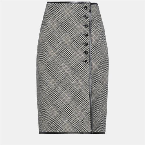 Saint Laurent Black/Beige Houndstooth Checked Virgin Wool Wrap Midi Skirt M (FR 38) - Saint Laurent Paris - Modalova