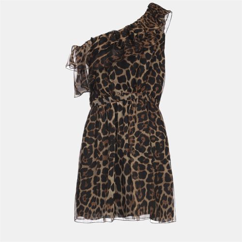 Saint Laurent Paris Brown Leopard Print Silk Mini Dress M (FR 38) - Saint Laurent Paris - Modalova