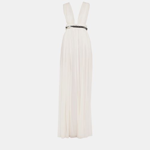 Saint Laurent Off-White Silk Belted Smocked Maxi Dress M (FR 38) - Saint Laurent Paris - Modalova