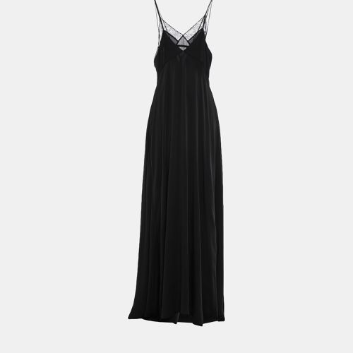 Saint Laurent Black Silk Lace Trimmed Sleeveless Maxi Dress S (FR 36) - Saint Laurent Paris - Modalova