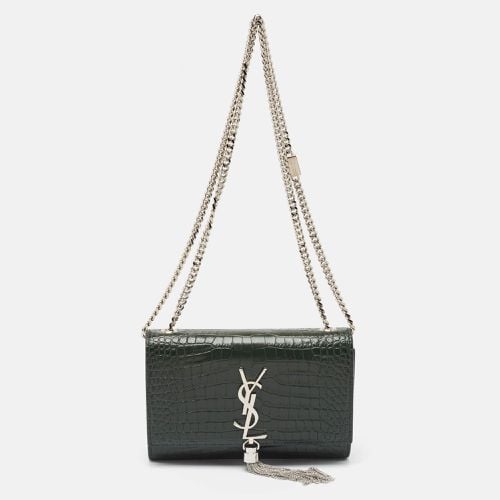 Saint Laurent Green Croc Embossed Leather New Small Kate Wallet on Chain - Saint Laurent Paris - Modalova