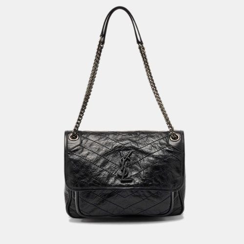 Saint Laurent Black Crinkled Leather Medium Niki Shoulder Bag - Saint Laurent Paris - Modalova