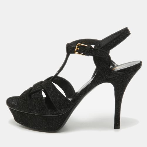 Saint Laurent Black Glitter Suede Tribute Sandals Size 37 - Saint Laurent Paris - Modalova