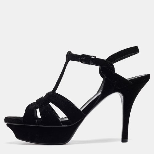 Saint Laurent Black Velvet Tribute Sandals Size 38.5 - Saint Laurent Paris - Modalova