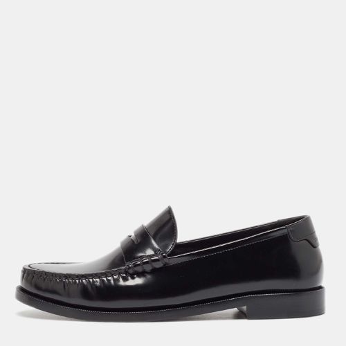 Saint Laurent Black Brushed Leather Penny Loafers Size 38.5 - Saint Laurent Paris - Modalova