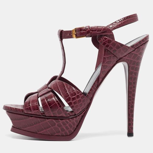 Saint Laurent Plum Embossed Croc Tribute Sandals Size 39 - Saint Laurent Paris - Modalova