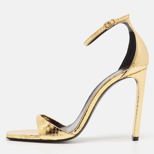 Saint Laurent Gold Python Embossed Leather Amber Ankle Strap Sandals Size 39 - Saint Laurent Paris - Modalova