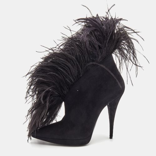 Saint Laurent Black Suede and Feather Zizi Ankle Booties Size 39 - Saint Laurent Paris - Modalova