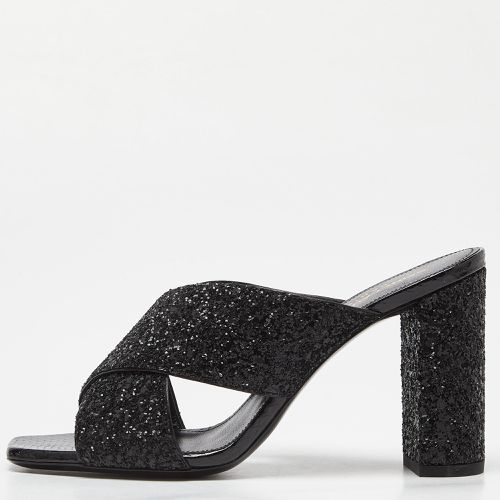 Saint Laurent Black Glitter and Ayers Loulou Criss Cross Mules Size 37 - Saint Laurent Paris - Modalova