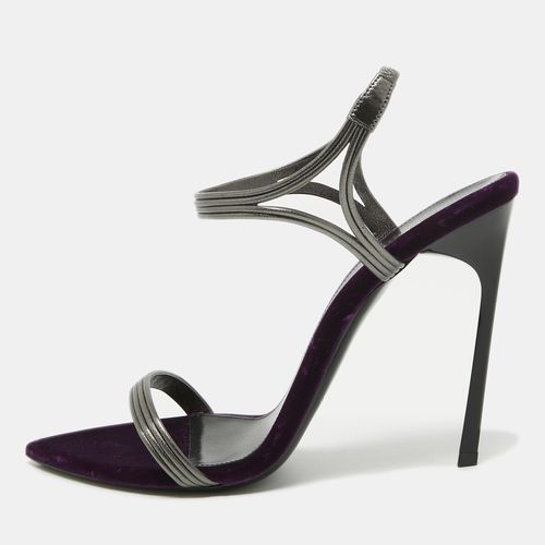 Saint Laurent Metallic /Purple Leather and Velvet Ankle Strap Sandals Size 40.5 - Saint Laurent Paris - Modalova