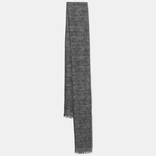 Salvatore Ferragamo Dark Grey Gancini Jacquard Silk & Wool Stole - Salvatore Ferragamo - Modalova