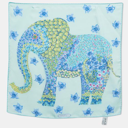 Salvatore Ferragamo Blue Floral Elephant Print Silk Square Scarf - Salvatore Ferragamo - Modalova