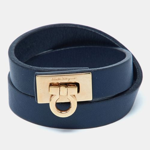 Salvatore Ferragamo Gancini Navy Blue Leather Double Wrap Bracelet - Salvatore Ferragamo - Modalova