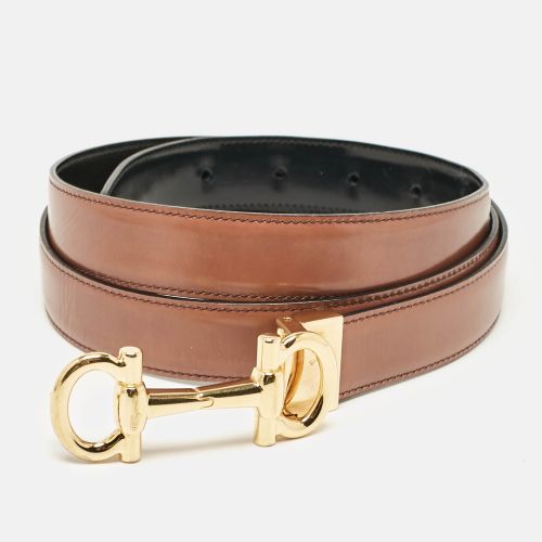 Salvatore Ferragamo Black/Brown Glossy Leather Double Gancini Reversible Cut to Size Belt - Salvatore Ferragamo - Modalova