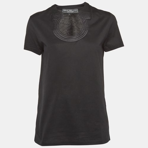 Salvatore Ferragamo Black Cotton Knit Gancini Patterned Neck T-Shirt S - Salvatore Ferragamo - Modalova