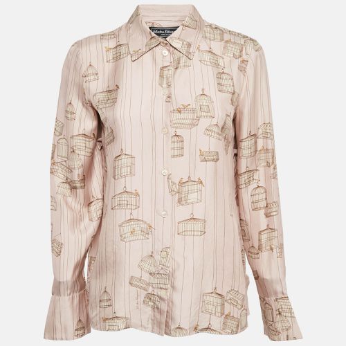 Salvatore Ferragamo Pink Bird Cage Print Silk Ruffled Shirt M - Salvatore Ferragamo - Modalova