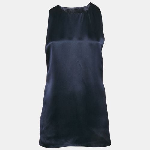 Salvatore Ferragamo Navy Blue Satin Silk Lace-Up Detail Sleeveless Top L - Salvatore Ferragamo - Modalova